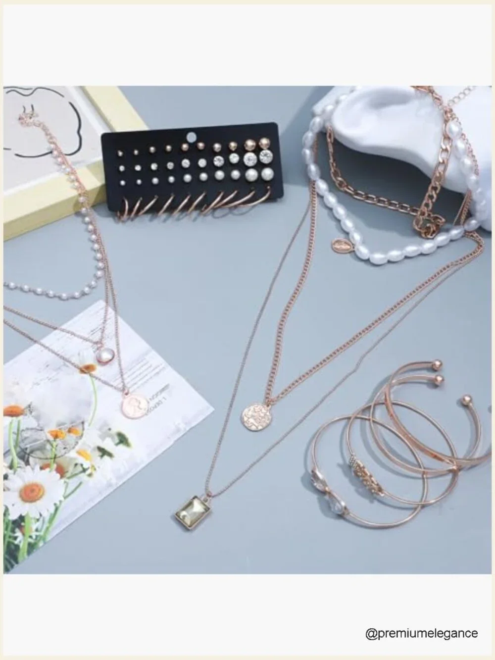 65 Piece Gold Jewelry Set Necklace Bracelet Ring Earrings Women Fashion Costume